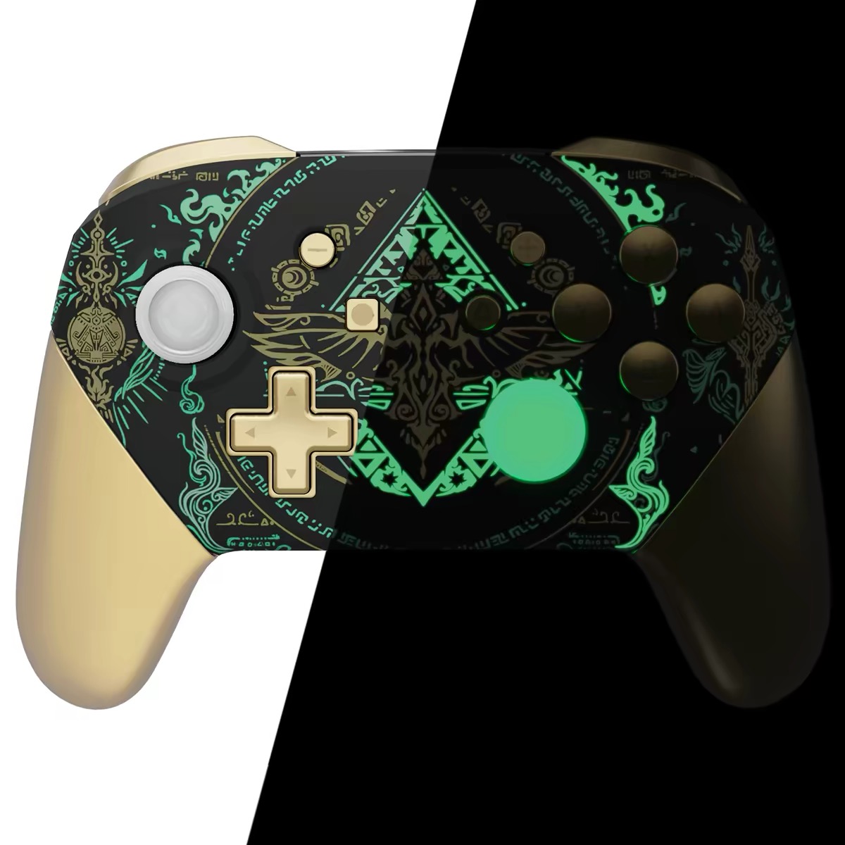 6380f765c4f72d106a6ea774eba0a06b eXtremeRate Replacement Full Set Shell Faceplate Backplate Handles with Button Kit for Nintendo Switch Pro - Glow in Dark - Totem of Kingdom Black - Image 1