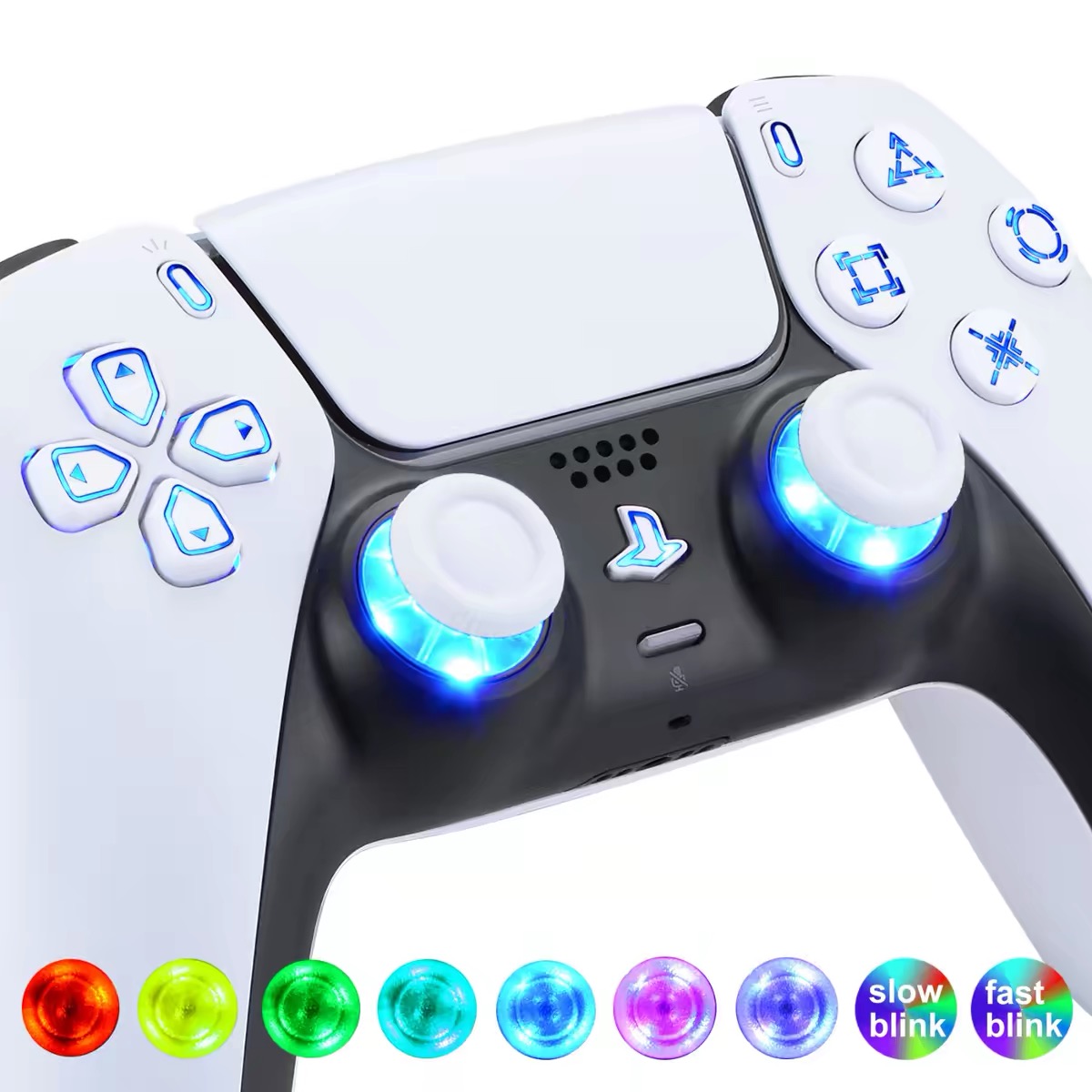 f7578833abd2d6bc75e6b31406924736 eXtremeRate Multi-Colors Luminated Buttons DTF V3 LED Kit for PS5 Controlle BDM-030/040/050/060 - White - Image 1