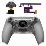 eXtremeRate SPARK Back Paddles Kit with OLED Display & Clicky Trigger Stops & Ergonomic Grips for PS5 Controller BDM-030/040/050/060 - Rubberized Clear & Gray